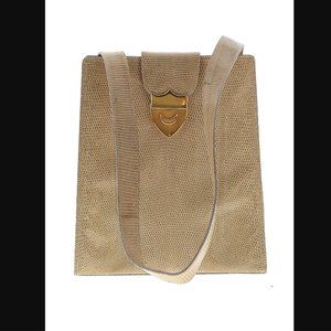 Paloma Picasso Vintage Beige/Tan Lizard Embossed Leather w. Gold Hardware Purse